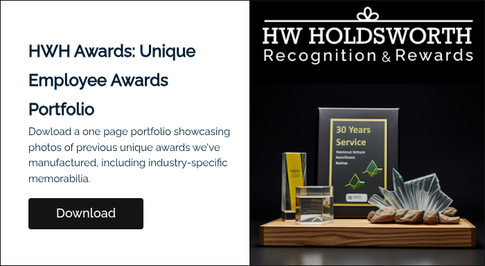 HWH Awards: Unique Employee Awards Portfolio Dowload a one page portfolio showcasing photos of previous unique awards we've manufactured, including industry-specific memorabilia. &nbsp;