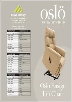 Oslö Ensign Lift Chair Product Specification Flyer