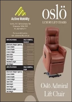 Oslö Admiral Lift Chair Product Specification Flyer