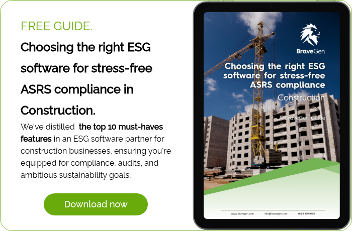 FREE GUIDE. Choosing the right ESG software for stress-free ASRS compliance in Construction. We've distilled  the top 10 must-haves features in an ESG software partner for construction businesses, ensuring you're equipped for compliance, audits, and ambitious sustainability goals.   